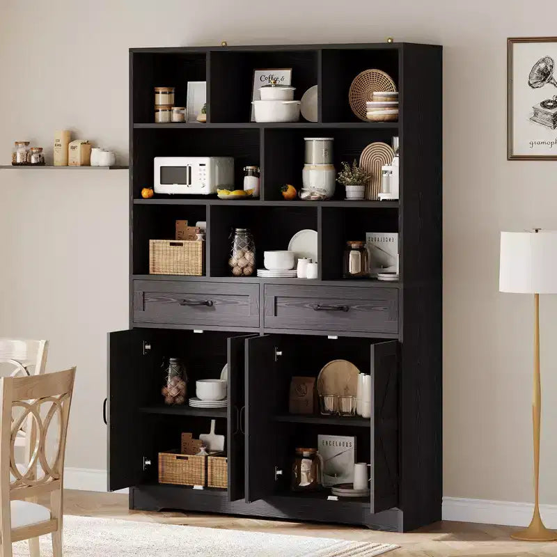 Large Wooden Kids Bookcase, 2 Drawers, 4 Doors, 6-Tier Storage Cabinet, Spacious Organizer Shelf, for Living Room, Office