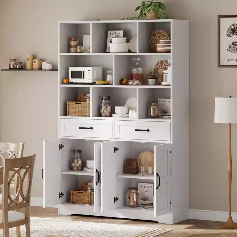 Grande bibliothèque en bois pour enfants, 2 tiroirs, 4 portes, meuble de rangement à 6 niveaux, étagère de rangement spacieuse, pour salon, bureau