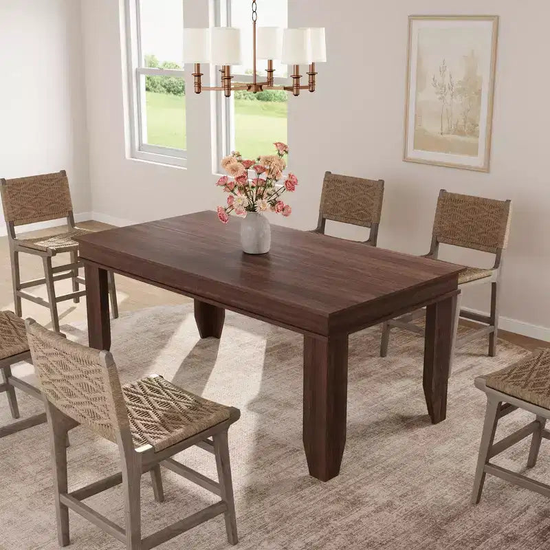 Table de salle à manger de ferme de 63 pouces pour 4 à 6 personnes, table de cuisine rectangulaire en bois avec cadre en bois robuste, grande table à manger pour salle à manger et appartement