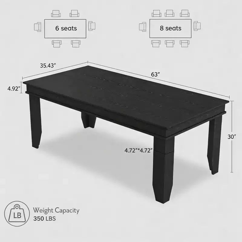 Table de salle à manger de ferme de 63 pouces pour 4 à 6 personnes, table de cuisine rectangulaire en bois avec cadre en bois robuste, grande table à manger pour salle à manger et appartement