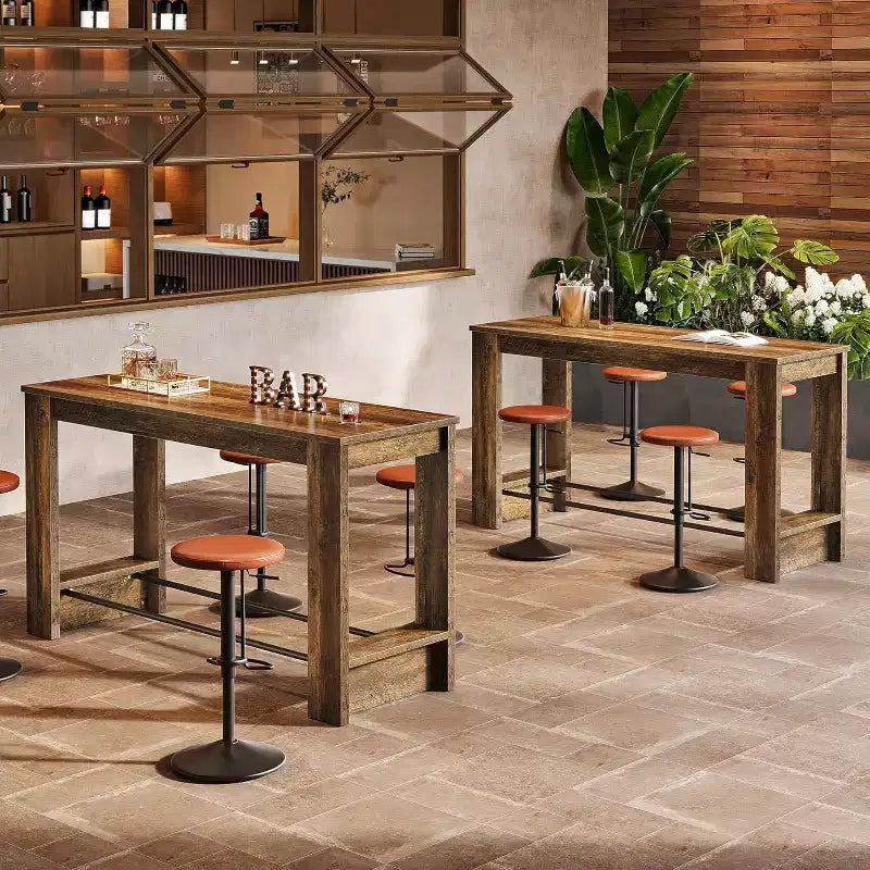 Table de bar haute 160 cm, Table de bistrot hauteur comptoir 95 cm avec repose-pieds en métal, Longue unité de bar pour cuisine, bistro ou restaurant