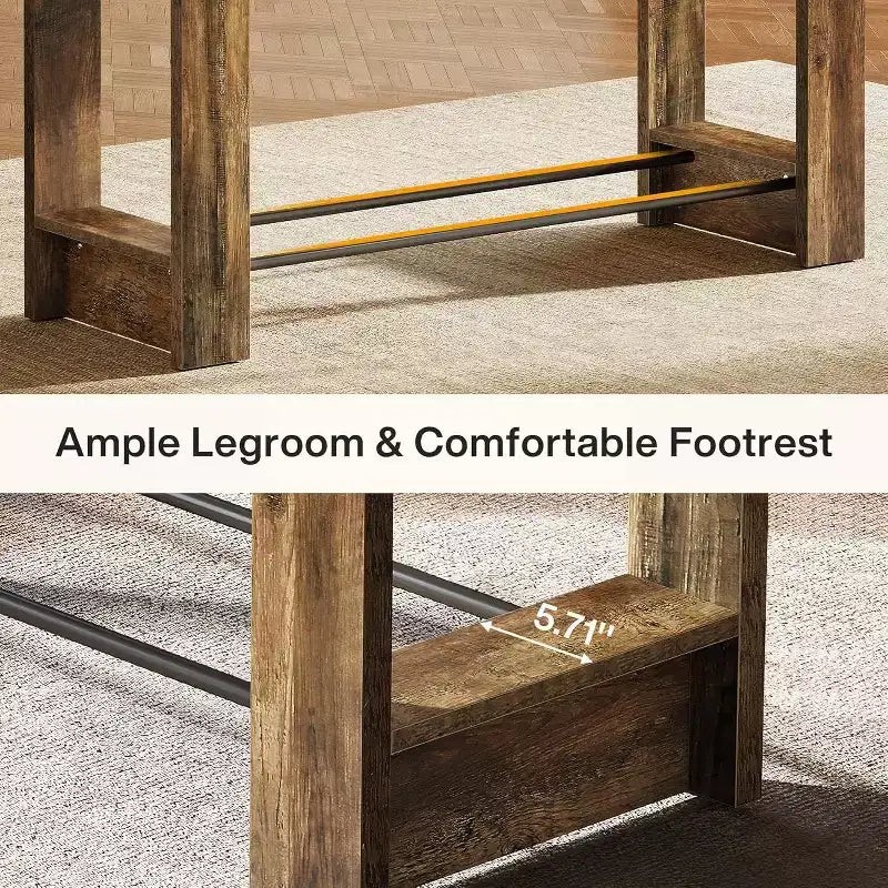 Table de bar haute 160 cm, Table de bistrot hauteur comptoir 95 cm avec repose-pieds en métal, Longue unité de bar pour cuisine, bistro ou restaurant