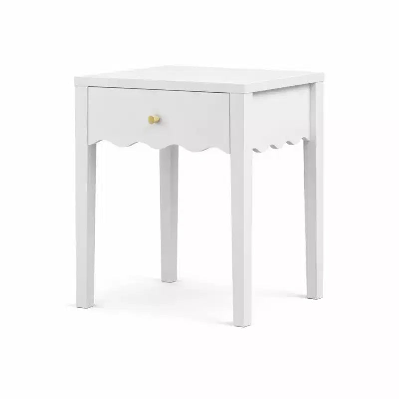 Table de chevet blanche avec tiroir, table de chevet moderne avec tablier ondulé, table d'appoint compacte pour chambre et salon, petite table d'appoint avec rangement