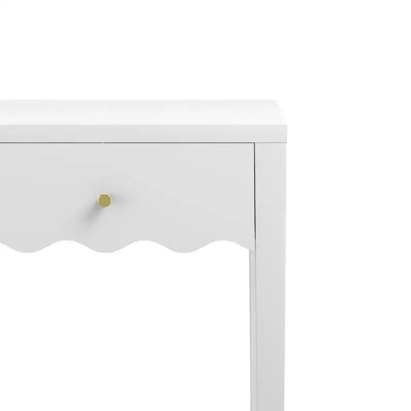 Table de chevet blanche avec tiroir, table de chevet moderne avec tablier ondulé, table d'appoint compacte pour chambre et salon, petite table d'appoint avec rangement