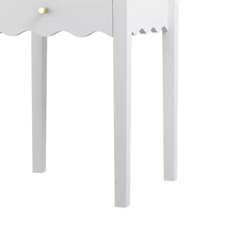 Table de chevet blanche avec tiroir, table de chevet moderne avec tablier ondulé, table d'appoint compacte pour chambre et salon, petite table d'appoint avec rangement