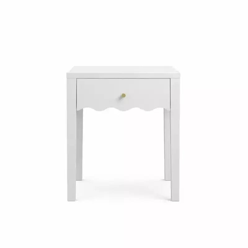 Table de chevet blanche avec tiroir, table de chevet moderne avec tablier ondulé, table d'appoint compacte pour chambre et salon, petite table d'appoint avec rangement