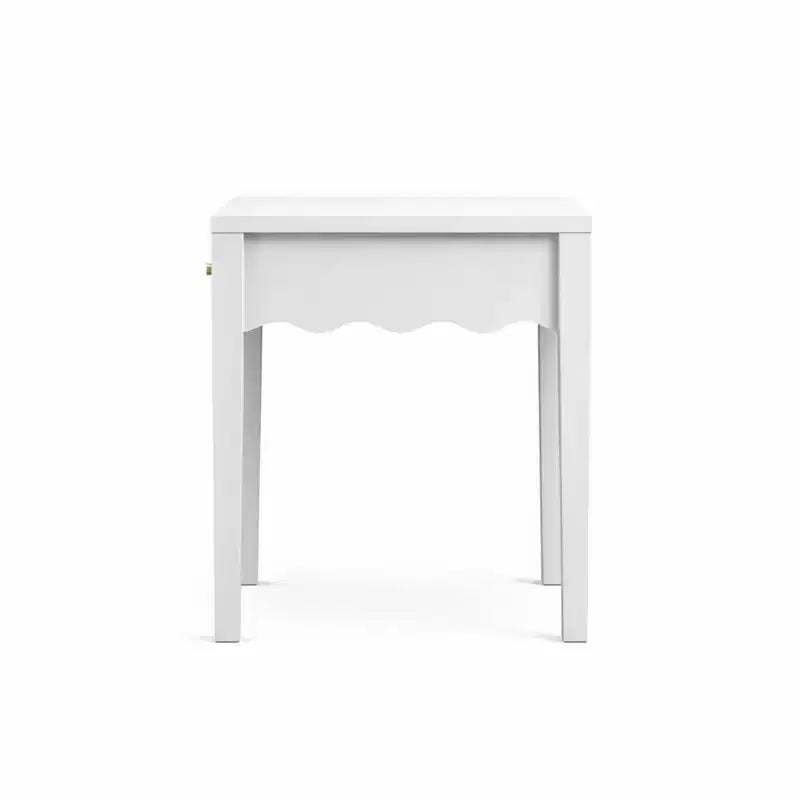 Table de chevet blanche avec tiroir, table de chevet moderne avec tablier ondulé, table d'appoint compacte pour chambre et salon, petite table d'appoint avec rangement