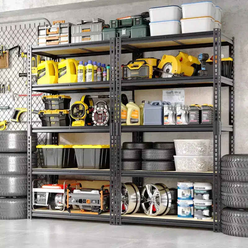 Étagère de garage robuste à 5 niveaux de 48 pouces de large, unité de rangement réglable en acier au carbone de 72 h x 48 l x 24 p, capacité de 3000 lb