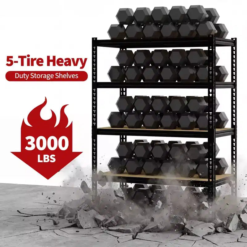 Étagère de garage robuste à 5 niveaux de 48 pouces de large, unité de rangement réglable en acier au carbone de 72 h x 48 l x 24 p, capacité de 3000 lb