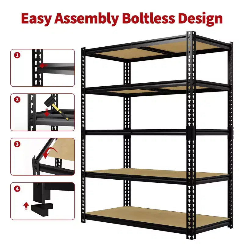 Étagère de garage robuste à 5 niveaux de 48 pouces de large, unité de rangement réglable en acier au carbone de 72 h x 48 l x 24 p, capacité de 3000 lb
