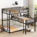 ModernLuxe L-Shaped Triple Twin Metal Bunk Bed, Space-Saving Industrial Triple Decker with Ladders & Full Guardrails, Black