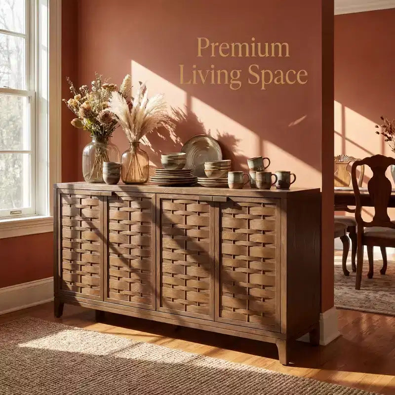 Christopher Knight Home Gree Buffet 4 portes tissé 3D de 150 cm de style milieu de siècle