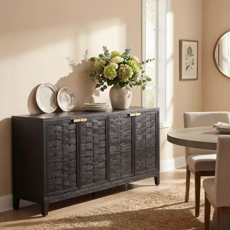 Christopher Knight Home Gree Buffet 4 portes tissé 3D de 150 cm de style milieu de siècle