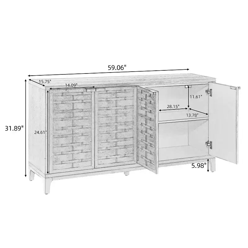 Christopher Knight Home Gree Buffet 4 portes tissé 3D de 150 cm de style milieu de siècle