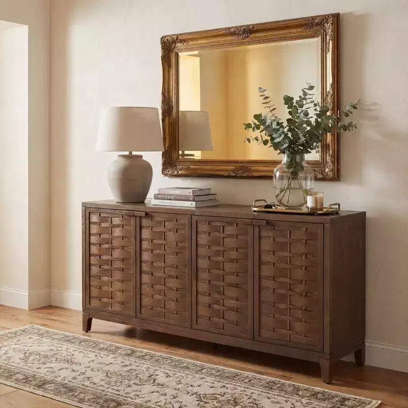 Christopher Knight Home Gree Buffet 4 portes tissé 3D de 150 cm de style milieu de siècle