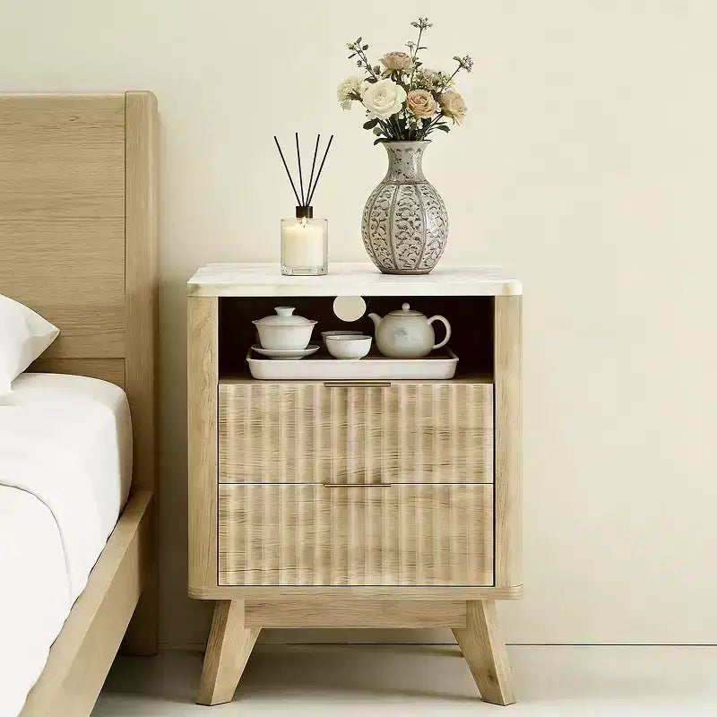 Nightstand, 3-in-1 Bedside Table, 2 Drawer Nightstand, Modern Curved Night Stand, for Living Room, Bedroom