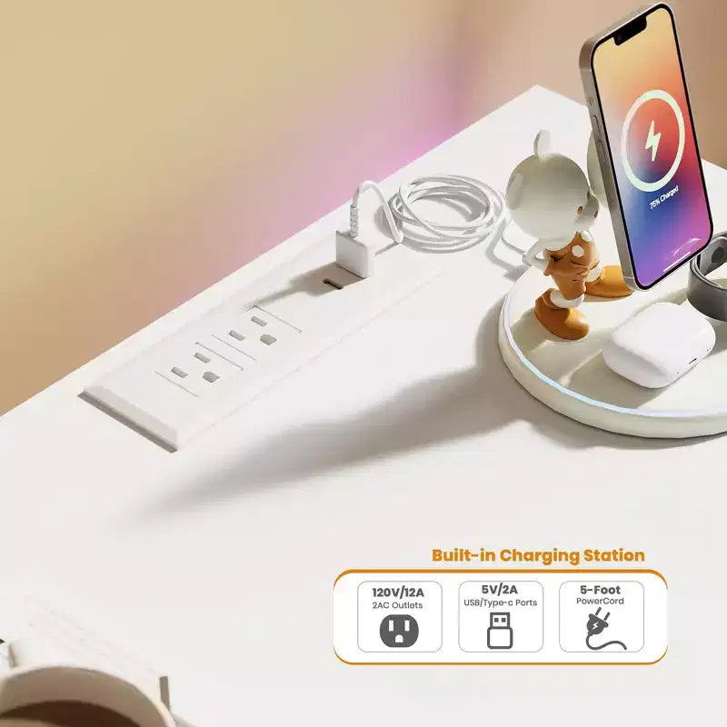 Commode 9 tiroirs pour chambre à coucher, Meuble de rangement avec station de recharge et lumières LED, Double armoire de rangement en bois, Meuble TV commode moderne