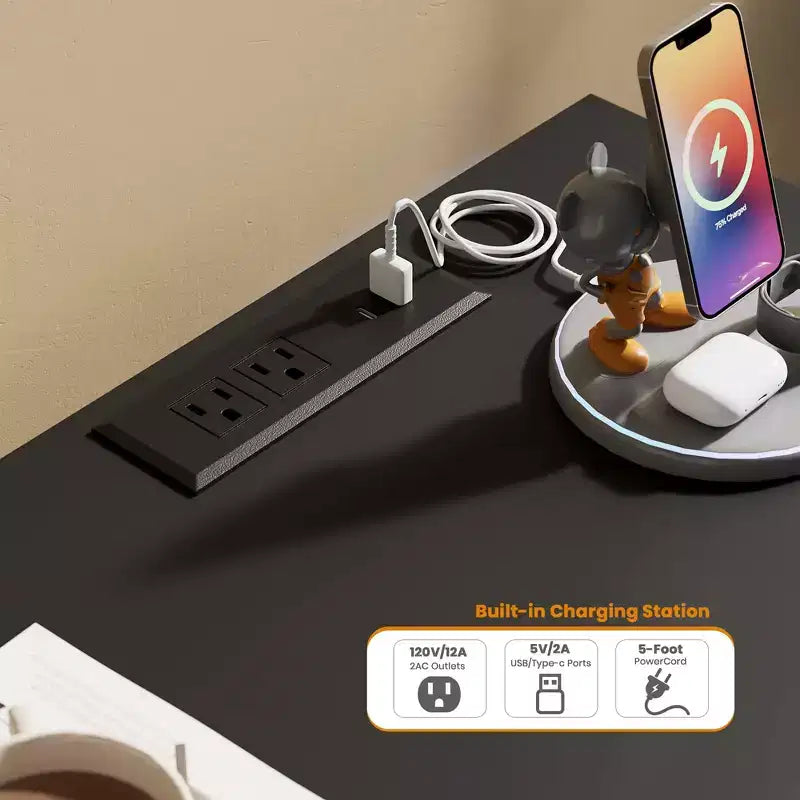 Commode 9 tiroirs pour chambre à coucher, Meuble de rangement avec station de recharge et lumières LED, Double armoire de rangement en bois, Meuble TV commode moderne