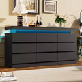 9 Drawer Dresser for Bedroom, Chest of Drawers with Charging Station & LED Lights, Double Wooden Closet Storage Cabinet, Modern Dresser TV Stand