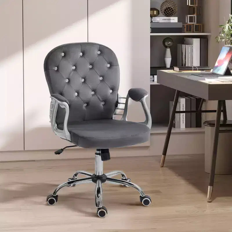 Chaise de bureau en velours, chaise de bureau capitonnée avec accoudoirs rembourrés, hauteur réglable et roulettes pivotantes
