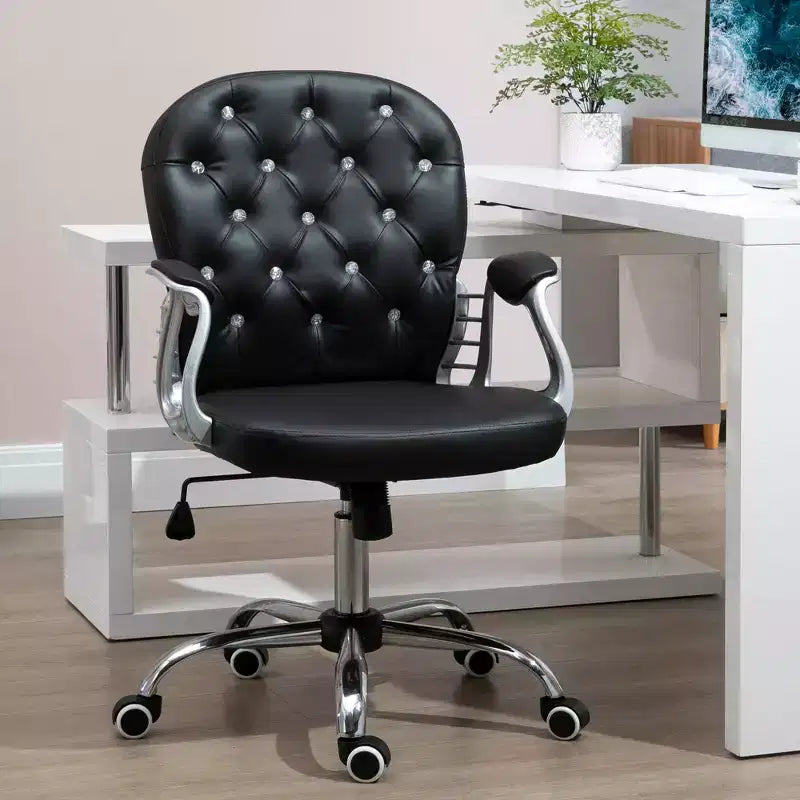 Chaise de bureau en velours, chaise de bureau capitonnée avec accoudoirs rembourrés, hauteur réglable et roulettes pivotantes