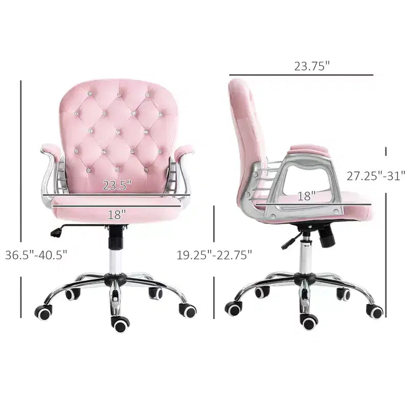 Chaise de bureau en velours, chaise de bureau capitonnée avec accoudoirs rembourrés, hauteur réglable et roulettes pivotantes