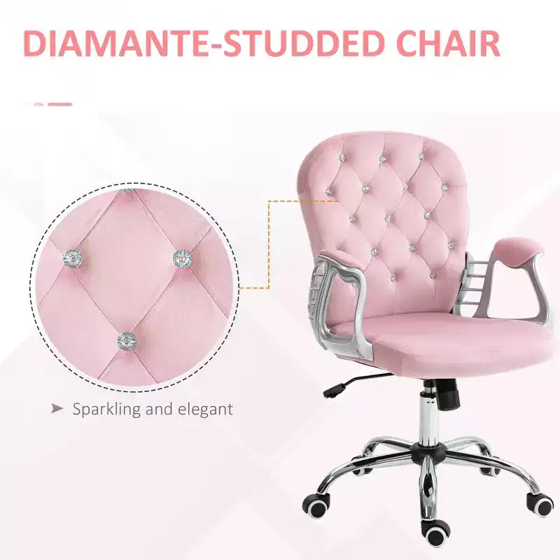 Chaise de bureau en velours, chaise de bureau capitonnée avec accoudoirs rembourrés, hauteur réglable et roulettes pivotantes