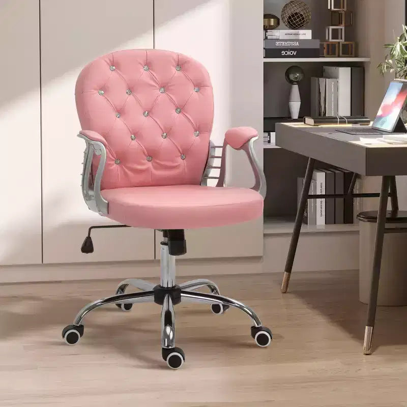 Chaise de bureau en velours, chaise de bureau capitonnée avec accoudoirs rembourrés, hauteur réglable et roulettes pivotantes