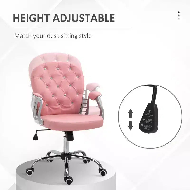 Chaise de bureau en velours, chaise de bureau capitonnée avec accoudoirs rembourrés, hauteur réglable et roulettes pivotantes