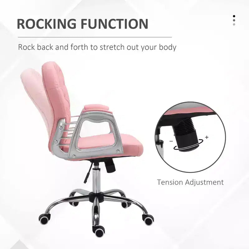 Chaise de bureau en velours, chaise de bureau capitonnée avec accoudoirs rembourrés, hauteur réglable et roulettes pivotantes