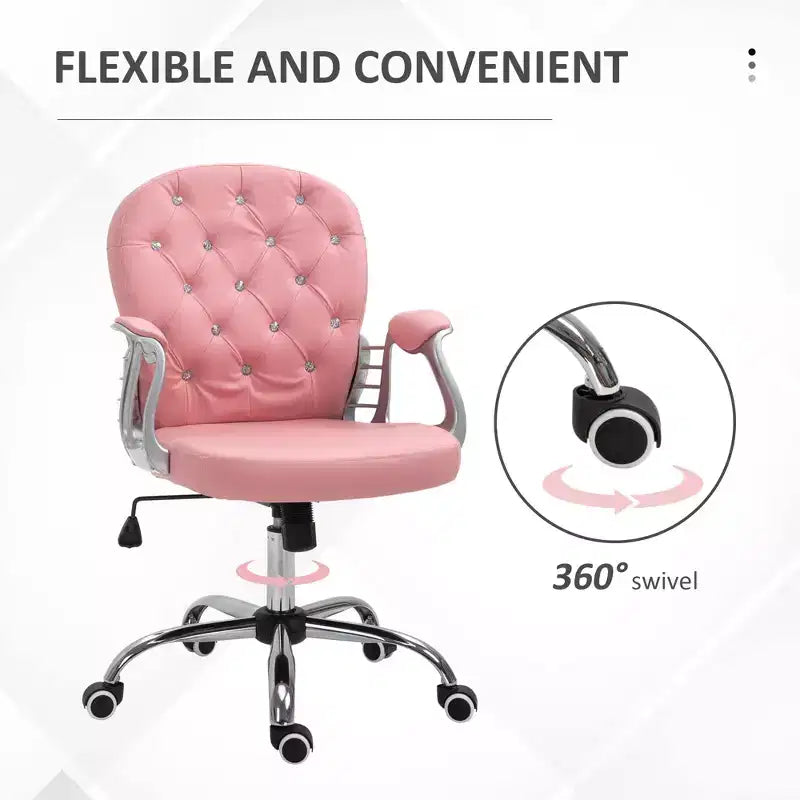 Chaise de bureau en velours, chaise de bureau capitonnée avec accoudoirs rembourrés, hauteur réglable et roulettes pivotantes