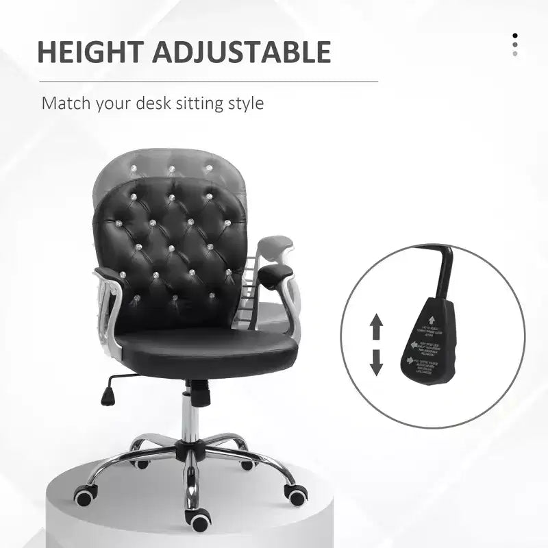 Chaise de bureau en velours, chaise de bureau capitonnée avec accoudoirs rembourrés, hauteur réglable et roulettes pivotantes