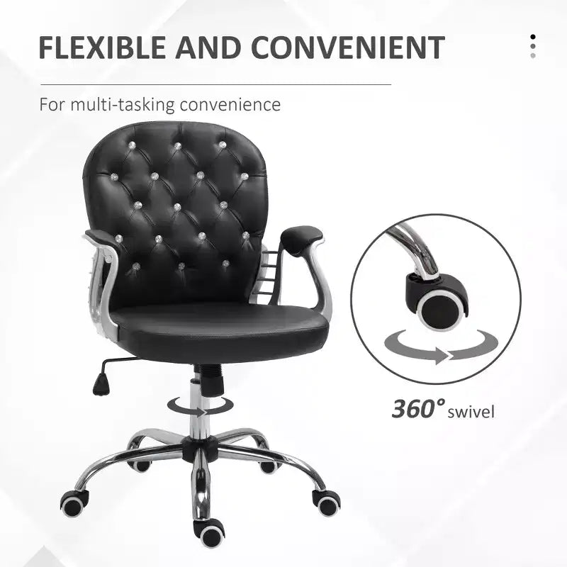 Chaise de bureau en velours, chaise de bureau capitonnée avec accoudoirs rembourrés, hauteur réglable et roulettes pivotantes