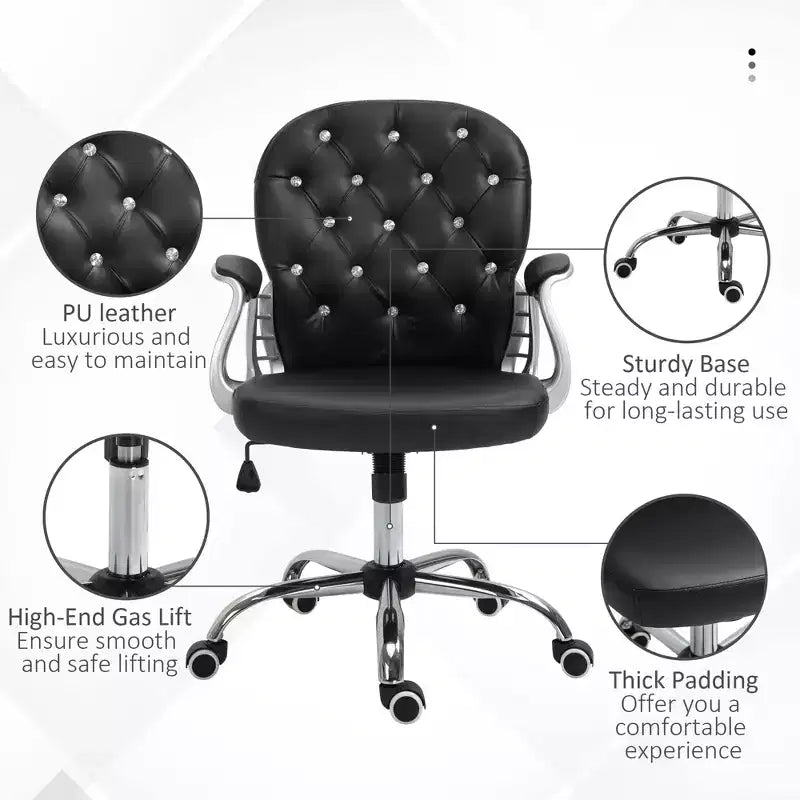 Chaise de bureau en velours, chaise de bureau capitonnée avec accoudoirs rembourrés, hauteur réglable et roulettes pivotantes