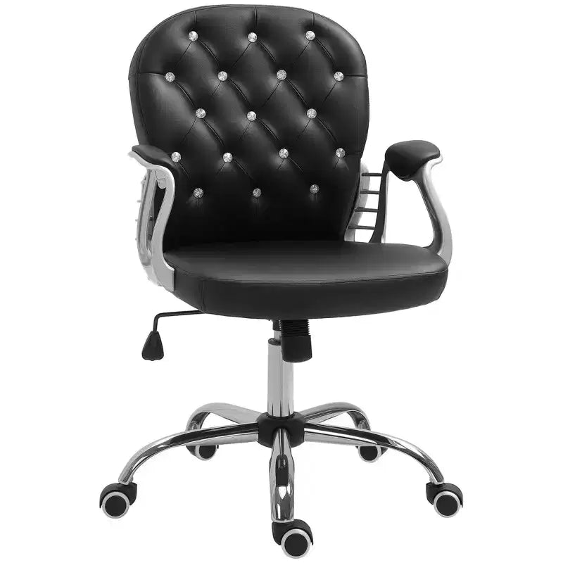 Velvet Home Office Chair, Button Tufted Desk Chair with Padded Armrests, Adjustable Height and Swivel Wheels