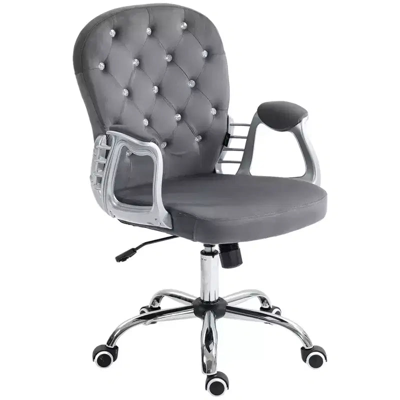 Chaise de bureau en velours, chaise de bureau capitonnée avec accoudoirs rembourrés, hauteur réglable et roulettes pivotantes