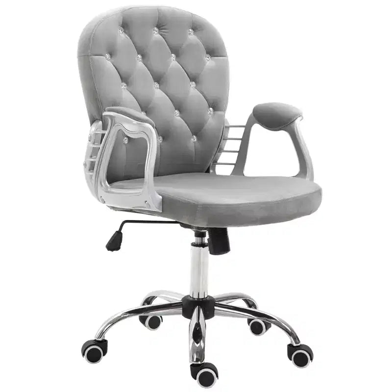 Chaise de bureau en velours, chaise de bureau capitonnée avec accoudoirs rembourrés, hauteur réglable et roulettes pivotantes