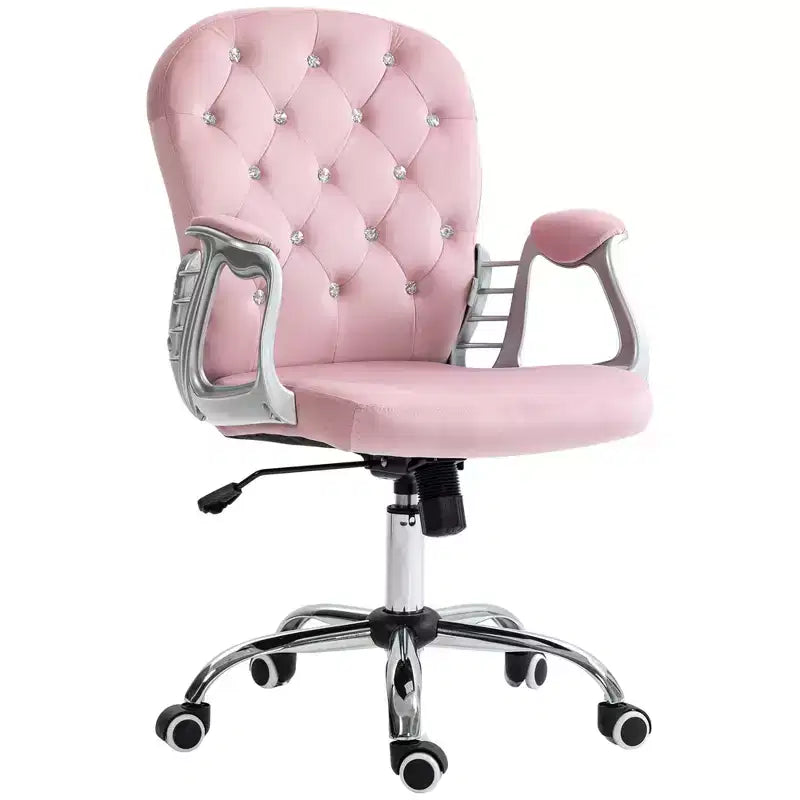Chaise de bureau en velours, chaise de bureau capitonnée avec accoudoirs rembourrés, hauteur réglable et roulettes pivotantes