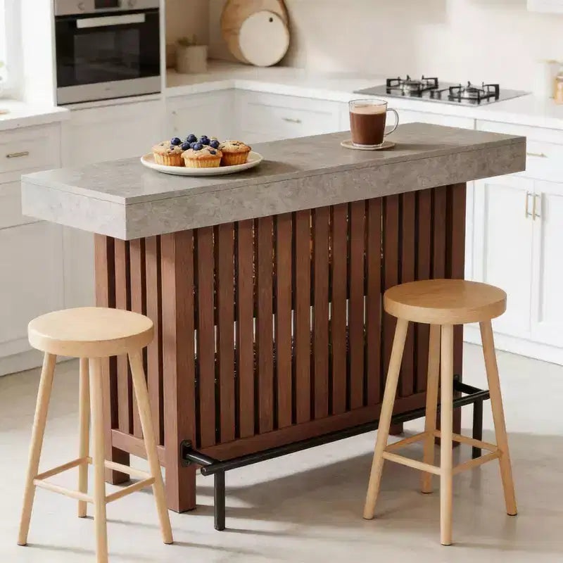 GDFStudio Paula Modern Metal and Wood Bar Table with 2-Tier Storage and Adjustable Foot Pads