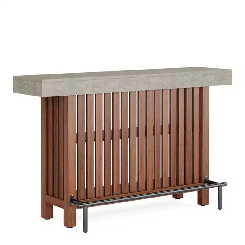 Table de bar moderne en métal et bois avec rangement à 2 niveaux et patins réglables