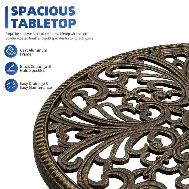 Table à manger d'extérieur légère en aluminium coulé, durable et facile à assembler pour patio et jardin