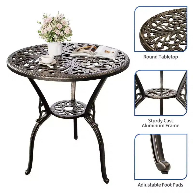 Table à manger d'extérieur légère en aluminium coulé, durable et facile à assembler pour patio et jardin