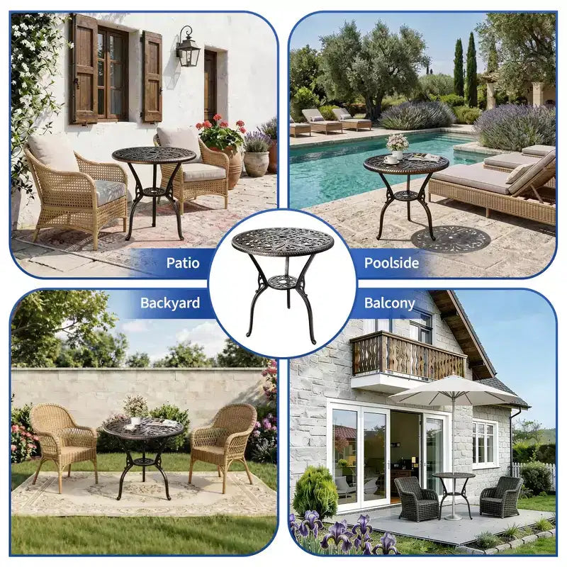 Table à manger d'extérieur légère en aluminium coulé, durable et facile à assembler pour patio et jardin