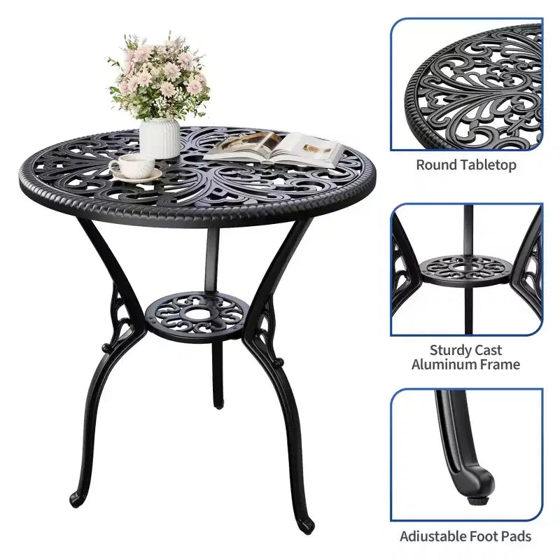 Table à manger d'extérieur légère en aluminium coulé, durable et facile à assembler pour patio et jardin