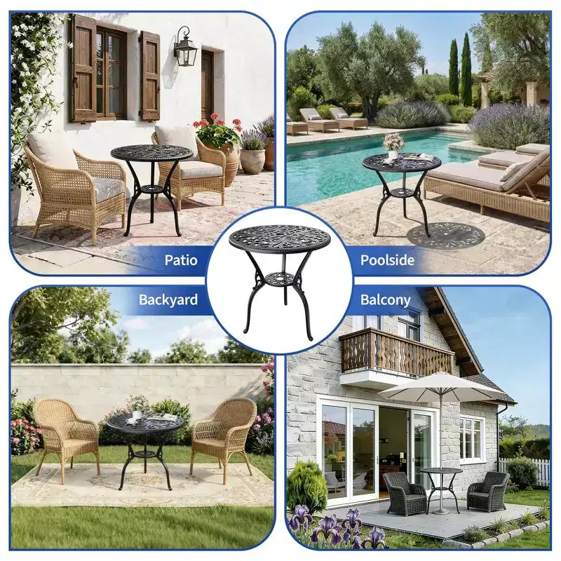 Table à manger d'extérieur légère en aluminium coulé, durable et facile à assembler pour patio et jardin