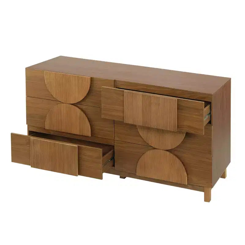 Commode géométrique moderne à 6 tiroirs, buffet de rangement large à demi-cercle pour chambre et salon
