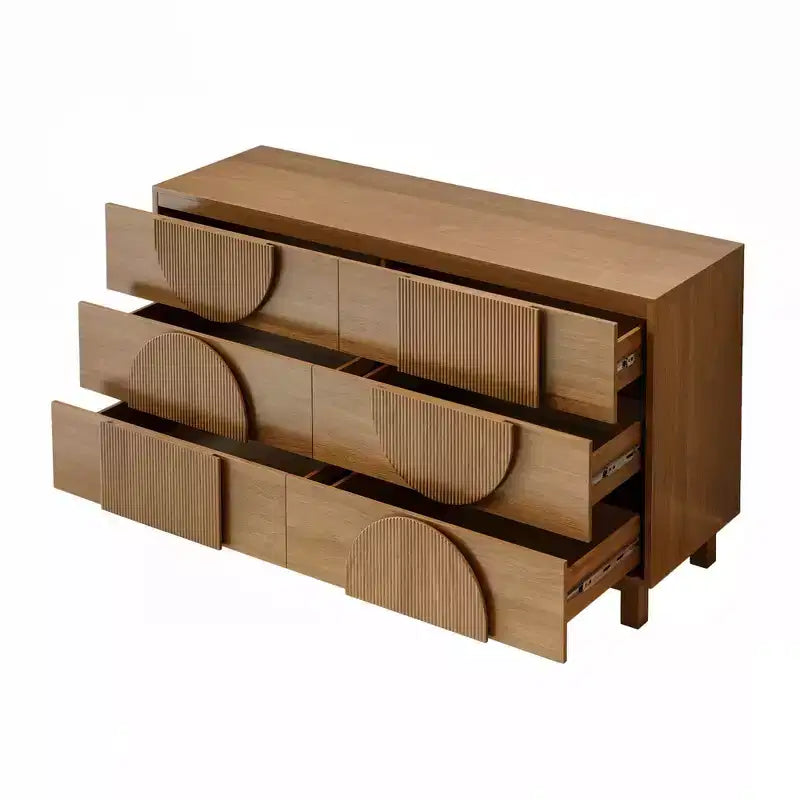 Commode géométrique moderne à 6 tiroirs, buffet de rangement large à demi-cercle pour chambre et salon