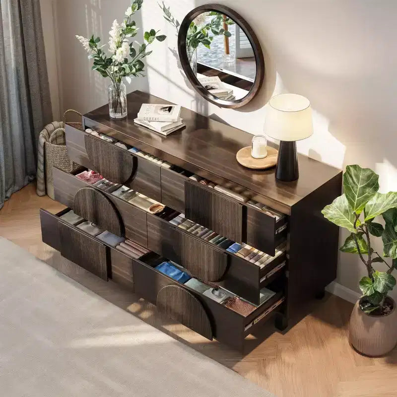 Commode géométrique moderne à 6 tiroirs, buffet de rangement large à demi-cercle pour chambre et salon