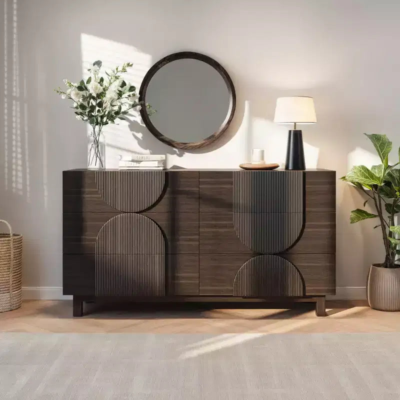 Commode géométrique moderne à 6 tiroirs, buffet de rangement large à demi-cercle pour chambre et salon