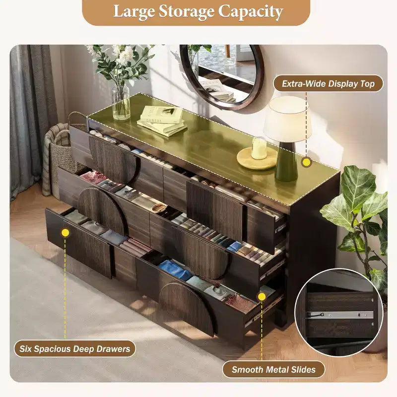 Commode géométrique moderne à 6 tiroirs, buffet de rangement large à demi-cercle pour chambre et salon